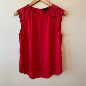 J. Crew Lace Sleeve Red Tank Blouse 10